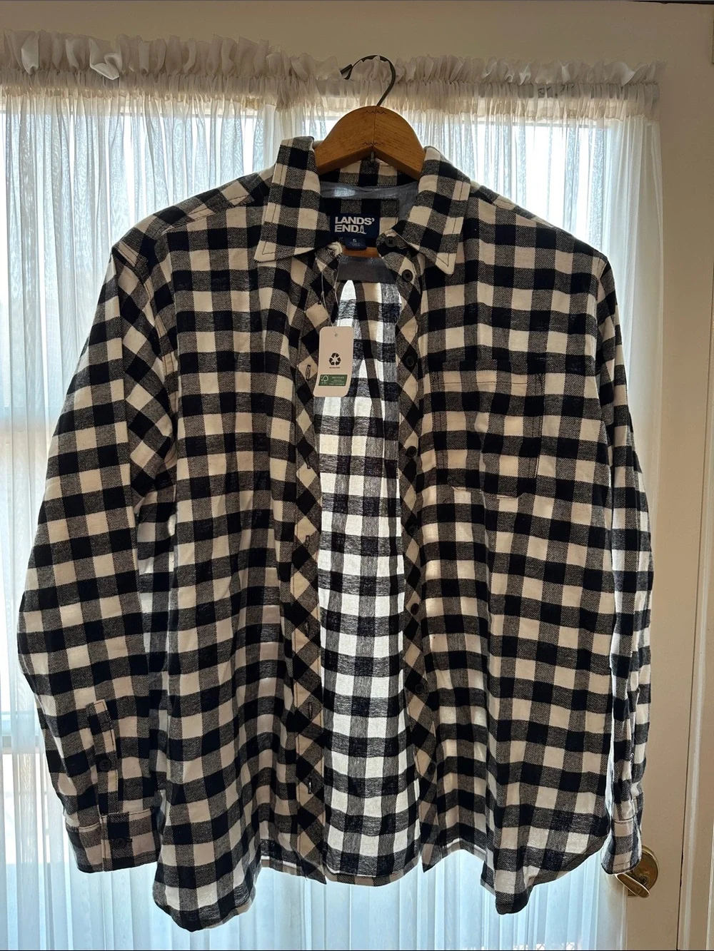 Lands' End Black and White Buffalo Check Shirt Jacket